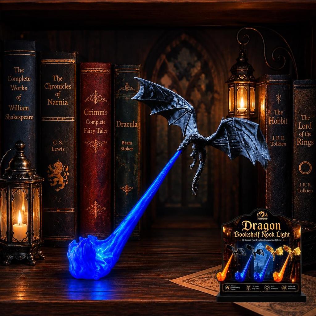 3D Книжная полка-Уголок с Огнедышащим Драконом Полка-Светильник Декор Книжной Полки Дизайн Летающего Дракона Подарок Книголюбу Хэллоуин Полка-Дисплей