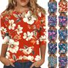 Women's Floral Print Round Neck Top With Three Quarter Sleeves T-Shirt Three Quarter Sleeves T-Shirt