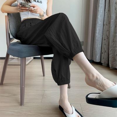 Женские летние тонкие свободные брюки из шелка Ice Silk с высокой талией