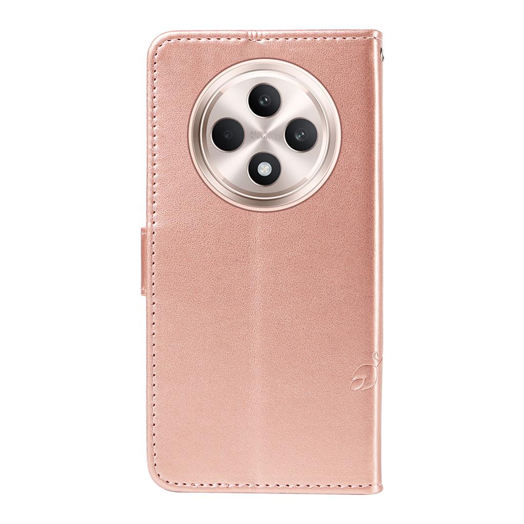 For Oppo Reno12 F 4G PU Leather Cases Flower Pattern Wallet Stand Phone Cover with Strap