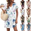Women's Casual Fashion Sexy V-Neck Cap Sleeves Pocket Floral Dress