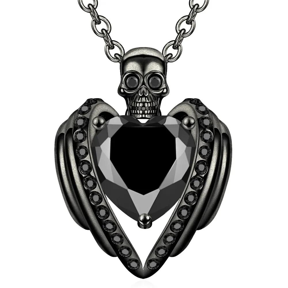 Сердце Фиолетовый Красный Крыло Ангела Кристалл Циркон Женский Череп Черный Кулон Ожерелья День Матери Хэллоуин Рождество Ювелирные Изделия