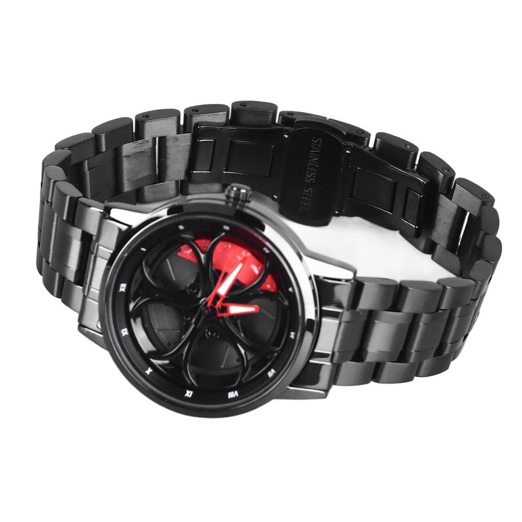 Часы-колесо автомобиля с японским кварцевым механизмом, вращающийся браслет из нержавеющей стали, часы с вращающимся ободом колеса в стиле гоночного автомобиля