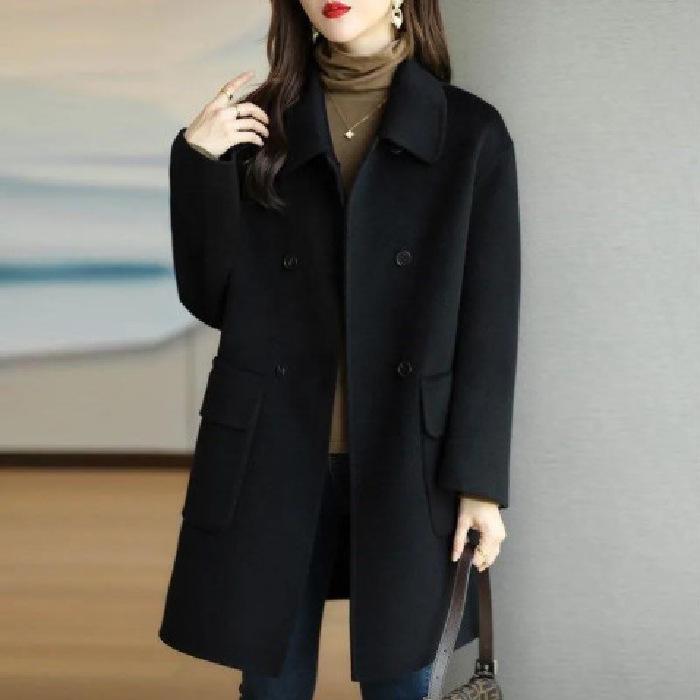 Autumn/Winter Korean Style Woolen Mid-Length Coat - Warm, Thick, Age-Reducing, Loose Fit for Small Sizes