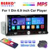 1 Din Car Stereo MP5 Player Car Radio 6.9 Inch Multimedia Player Carplay Android Auto Bluetooth Screen Mirroring USB
