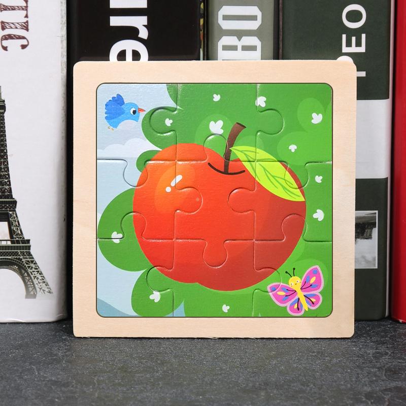 11x11 см Детские Монтессори игрушки Деревянная головоломка Мультяшное животное Фрукт Транспортное средство 3D пазл Игра Обучающие пазлы Для детей