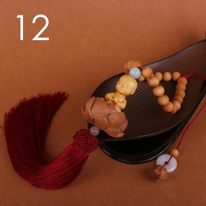 Chinese Style Wooden Carved Lotus Buddha Statue Car Pendant Creative Lucky Fortune Jewelry Decor Xmas Charming Car Accessories