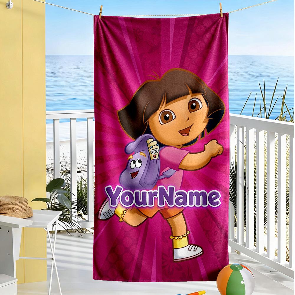 Dora Explorer Customizable Name Beach Towel Quick-Dry Soft Microfiber Suitable for Swimming Gym Camping Yoga Vacation