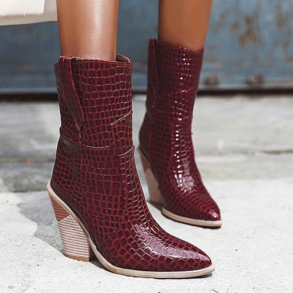 Модные женские кожаные нескользящие туфли на танкетке, ковбойские ботинки с острым носком