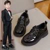 Boys Leather Shoes British Style Kids Uniform Shoes Black Glossy 2025 New Children Performance Formal Shoes Soft Sole Non-slip