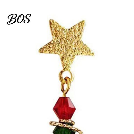 Elegant Winter Party Jewelry 1 Pair Christmas Dangle Earrings for Women, Glitter Star Spiral Faux Festive Long Pendant Crystal Beads Tree Shaped