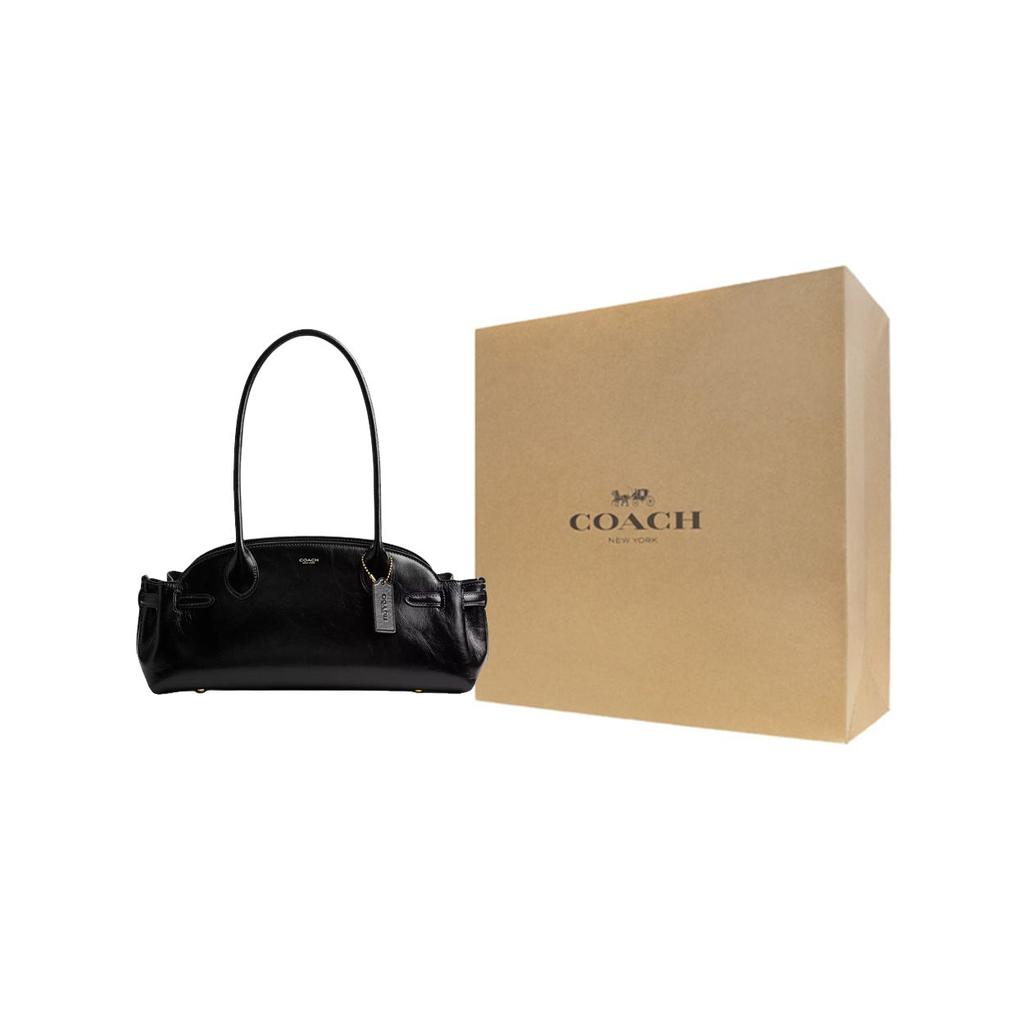 Coach Empire Carryall 34 Metal Logo Zipper Closure Glossy Leather Shoulder Bag Large Women shoulder bag Black CAM03-B4BK