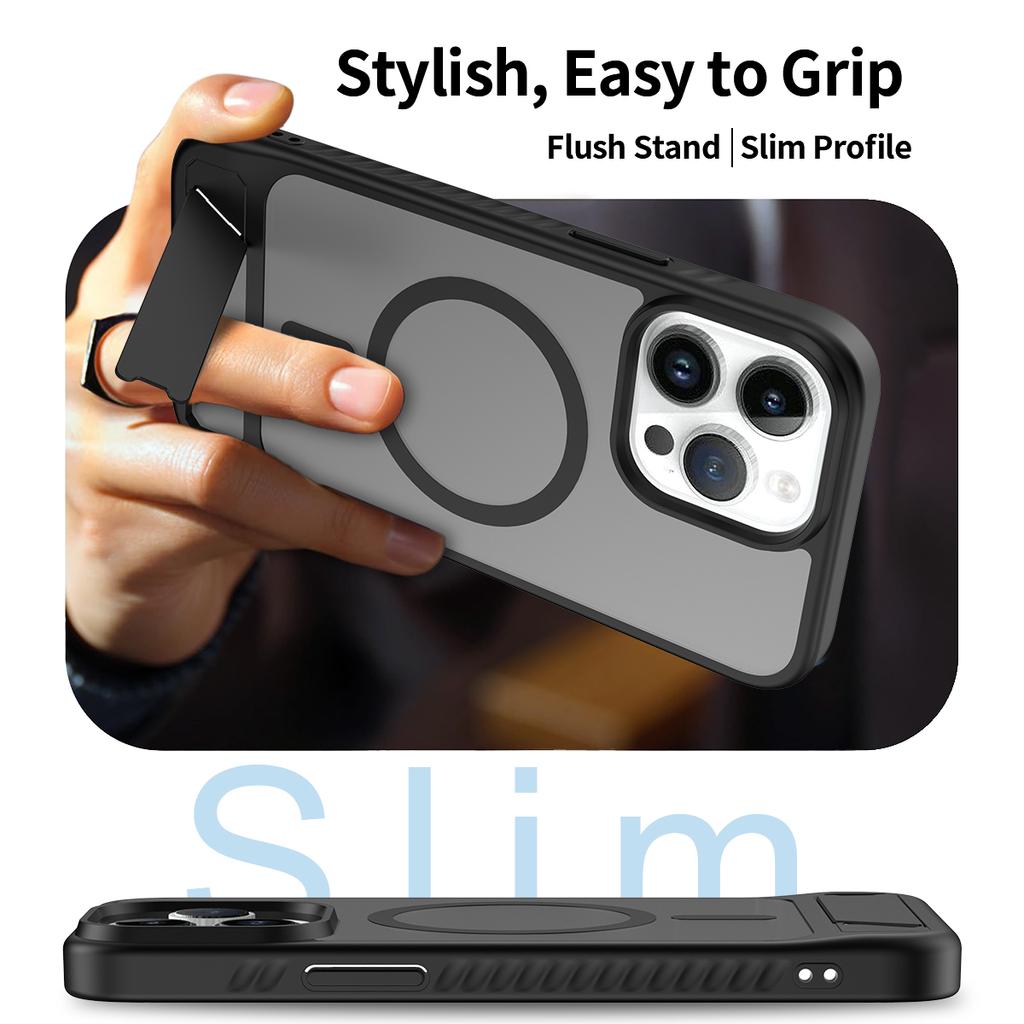 Stand Holder Matte Phone Case for Magsafe Mag Safe Iphone 16 E 15 Pro 14 Plus 13 Pro Max 12 14Pro 13Pro 16Pro 15Pro Magnetic Stand Phone Cover