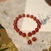 Natural 8MM Red Agate Bracelet Female Good Fortune Double Tassels Woven Chalcedony Agate Bracelet