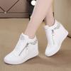 Fashion 2024 Hot Sale Women Wedge High Top Sneakers Zipper PU Leather Casual Shoes Sequins Thick Bottom White Internal Heighten