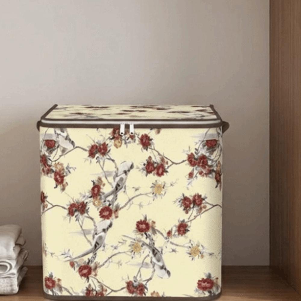 Non-woven Fabric Flower Bird Pattern Storage Bag Dust-proof Quilt Storage Container Bedding