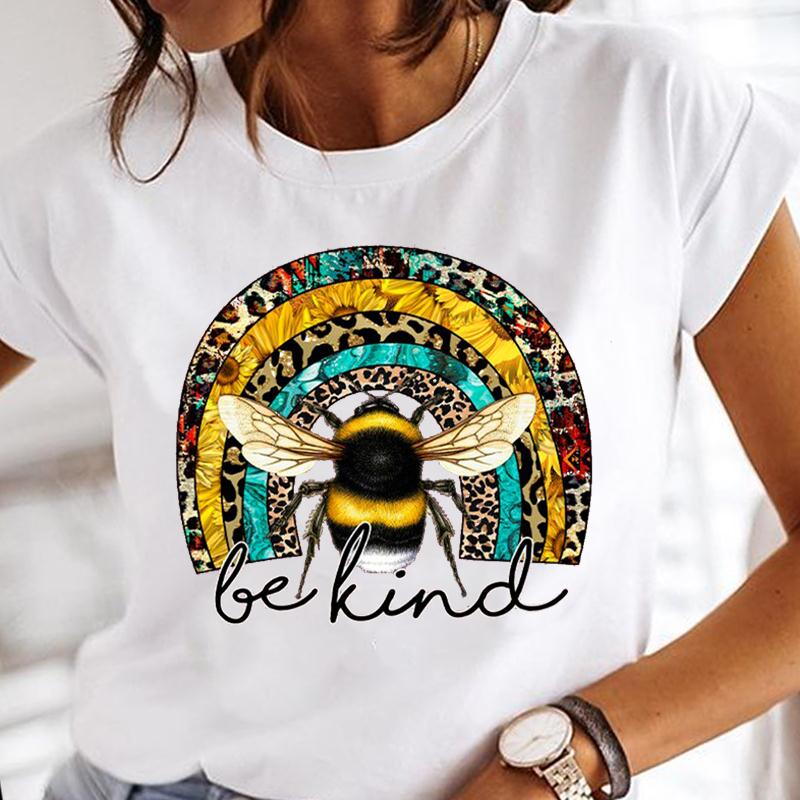 Милая футболка с цветком пчелы в стиле 90-х годов с коротким рукавом, повседневная футболка, летняя женская футболка, женская модная футболка с графическим принтом
