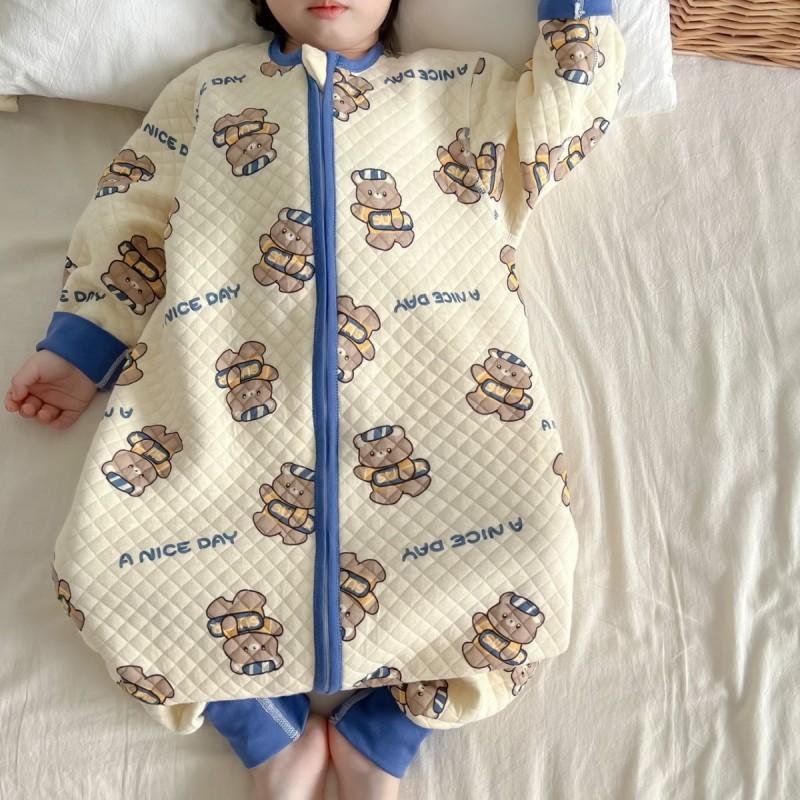 Kids Winter Warm Zipper Footed Pajamas With Cotton Padding Toddler Sleepwear Ages 1-5 Years