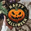 2D Flat Aluminum Decorative Plaques and Ornaments Sign, Round Metal Halloween Sign with Spiral Stem Jack Pumpkin, Distressed Rustic Wall Hanging