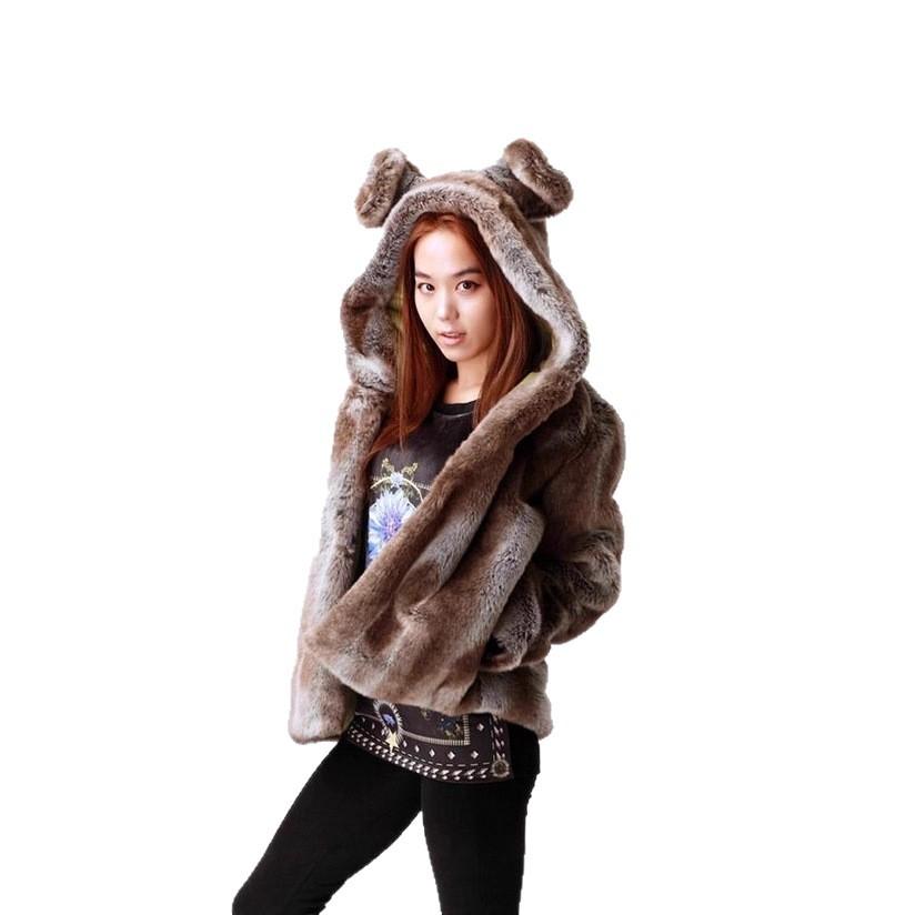 Fur autumn and winter environmentally friendly artificial fur coat bear ears cartoon women's jacket