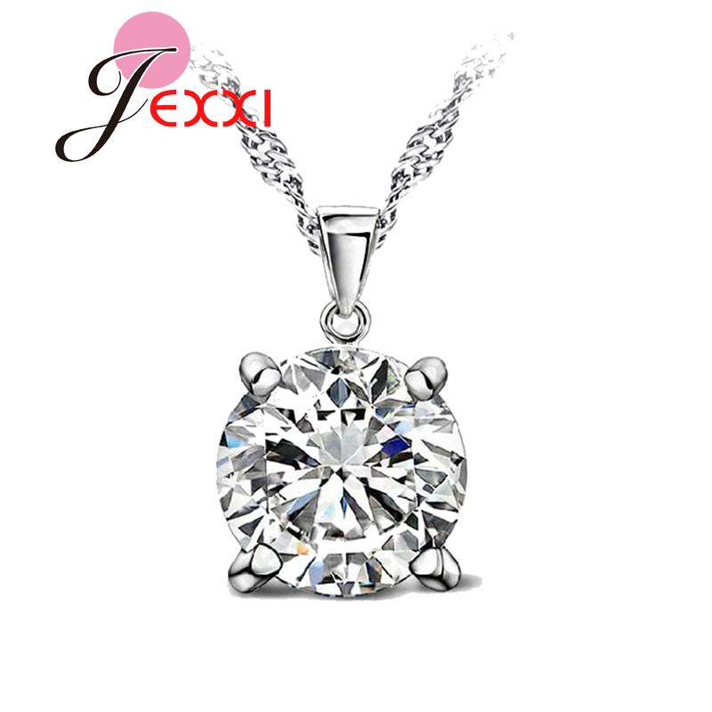 CZ Crystal Chain Necklaces Solid 925 Silver Color Pendant Necklace Fashion Brand Crystal Party/ Wedding Jewelry For Women