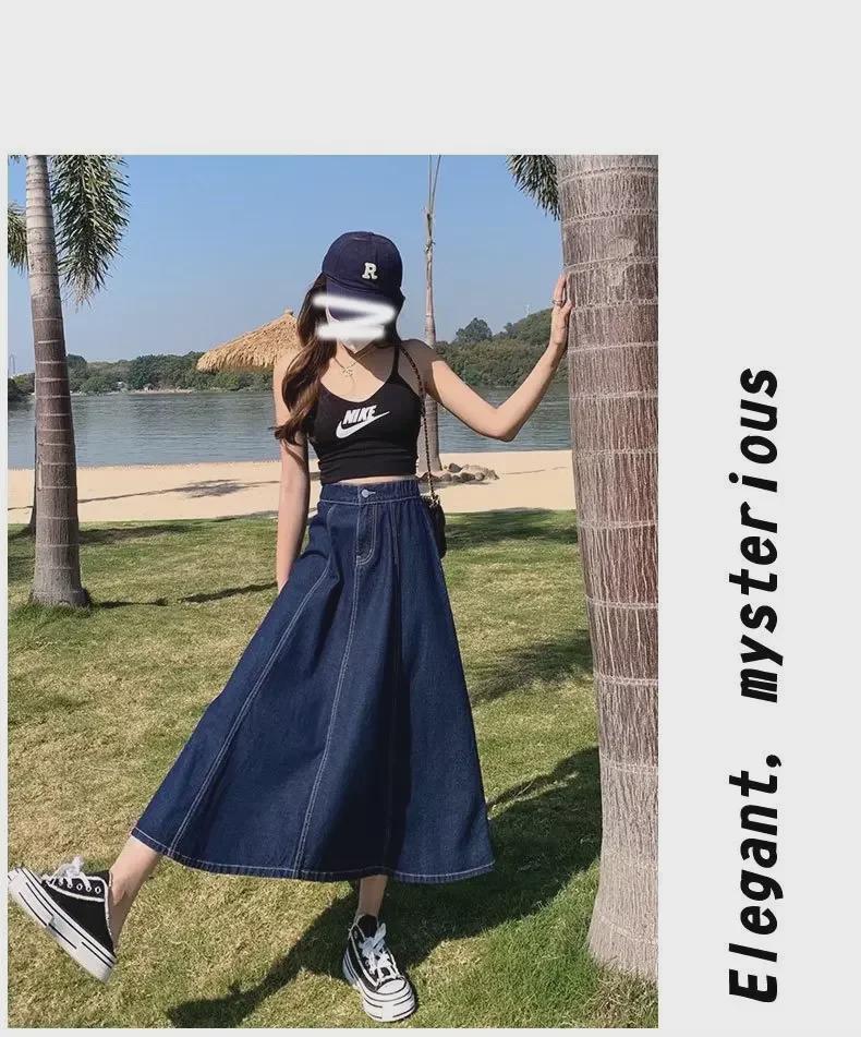 Джинсовая юбка А-силуэта с высокой талией в гонконгском стиле — женская миниатюрная, новая мода начала осени