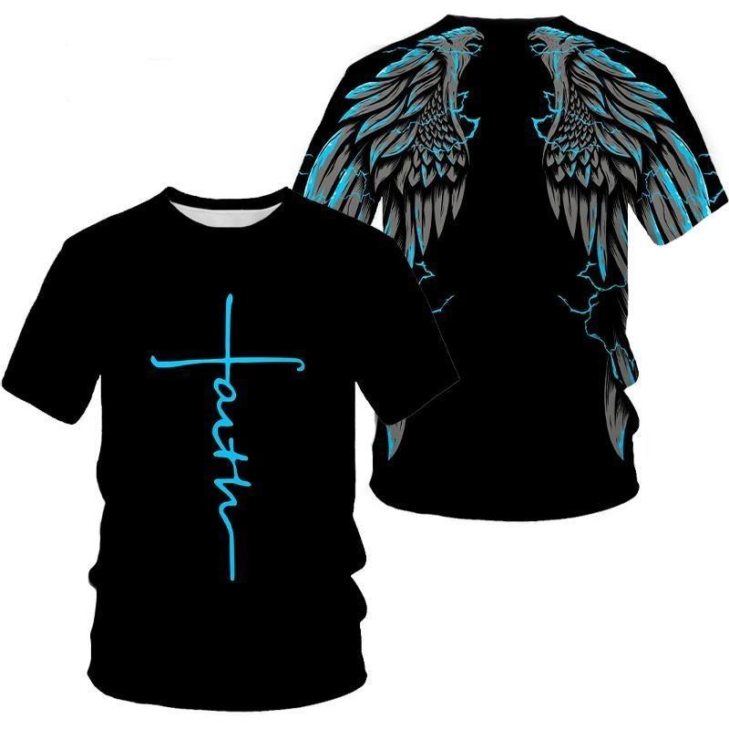 Faith Letter Wing 3D Print Summer T-Shirts Men Women Fashion Oversized Short Sleeve T Shirt Harajuku Male Tees Tops Man Clothing