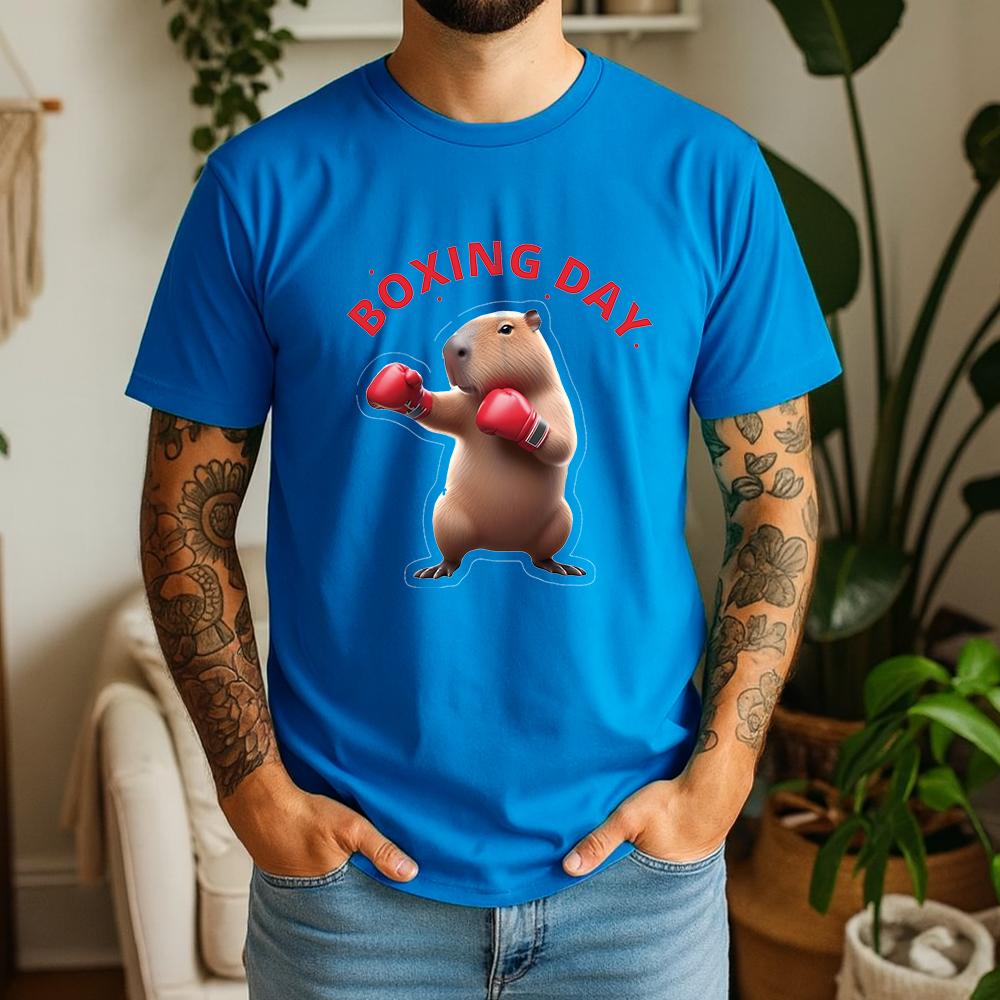 New Summer 100 Pure Cotton TShirt Boxing Day Capybara Boxing Gloves Style Street Cool Casual Tee Breathable Short Sleeve