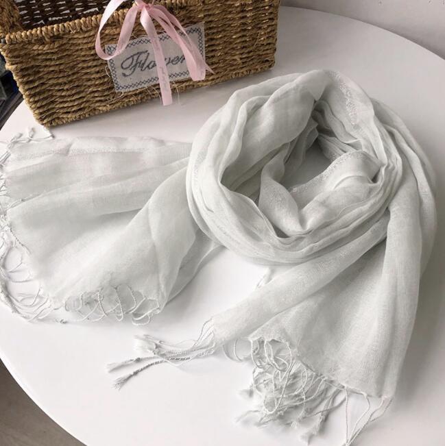 Spring And Autumn Thin Pure Color Linen Scarf Sliver Glitter Linen Shawl Long Striped Scarves 70x180CM