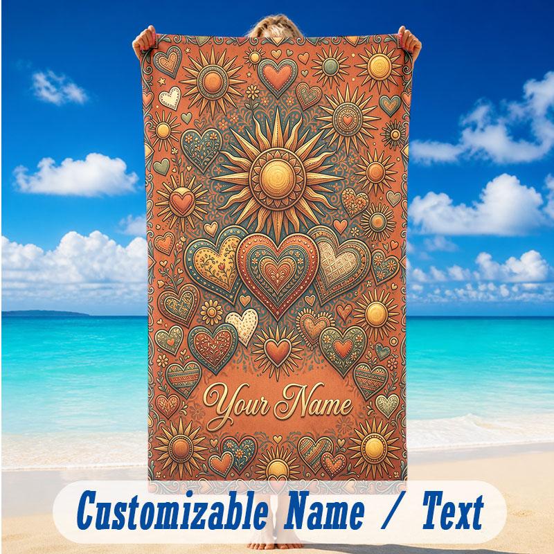 Floral Garden Theme Beach Towel Personalized Custom Name & Text Soft Quick Dry Beach Towel for Swimming Travel