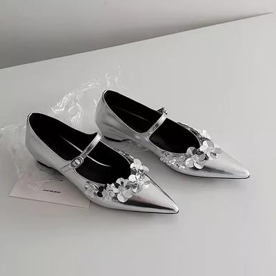 Туфли Мэри Джейн с цветком, с острым носком, босоножки на каблуке, женские туфли на высоком каблуке, неглубокие, тренд 2025, летнее платье, элегантные туфли-лодочки, Mujer