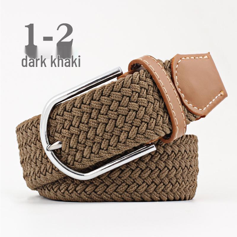 Korean Style Elastic Braided Canvas Belt with Pin Buckle for Men and Women
