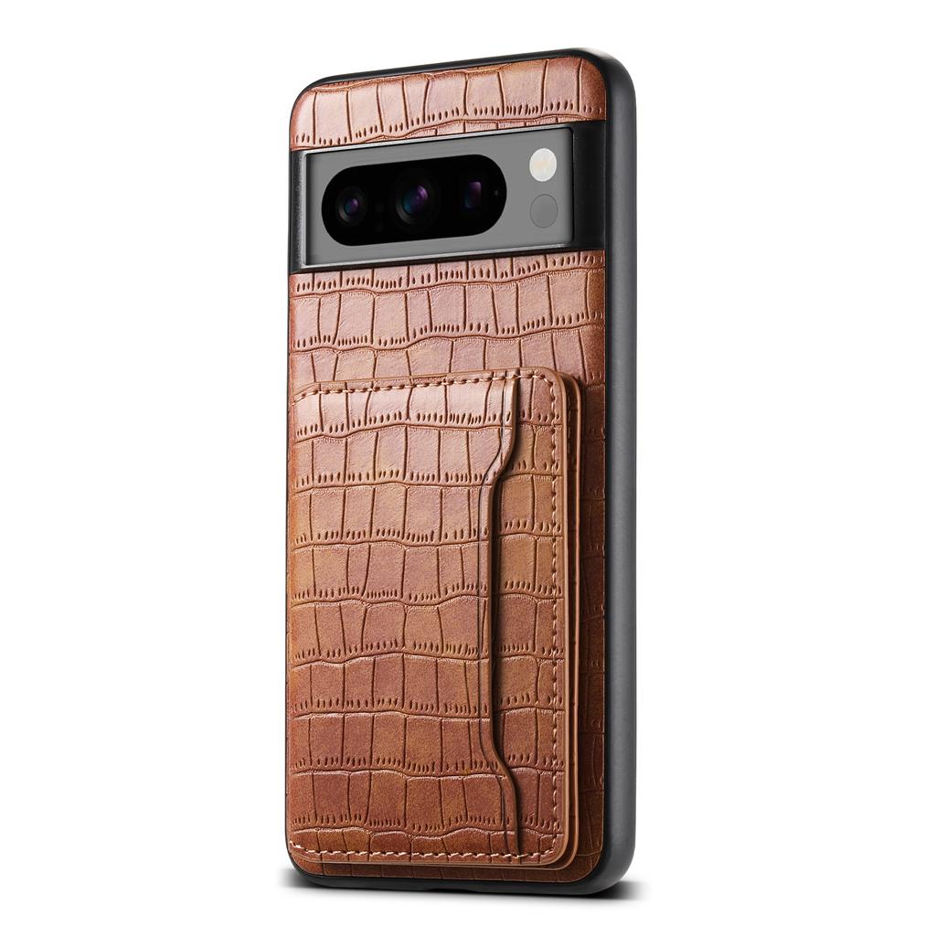For Google Pixel 8 Pro Kickstand Case Card Holder Phone Cover Crocodile Texture