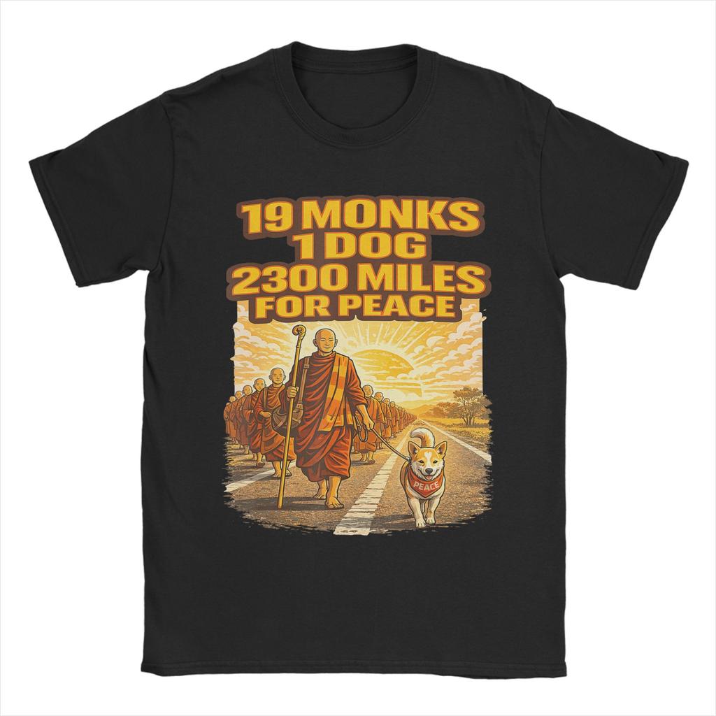 Buddhist Monks Walk For Peace Aloka Dog Cotton T Shirt For Unisex Summer ONeck Leisure Tee Shirt Oversized Dropshipping Tops