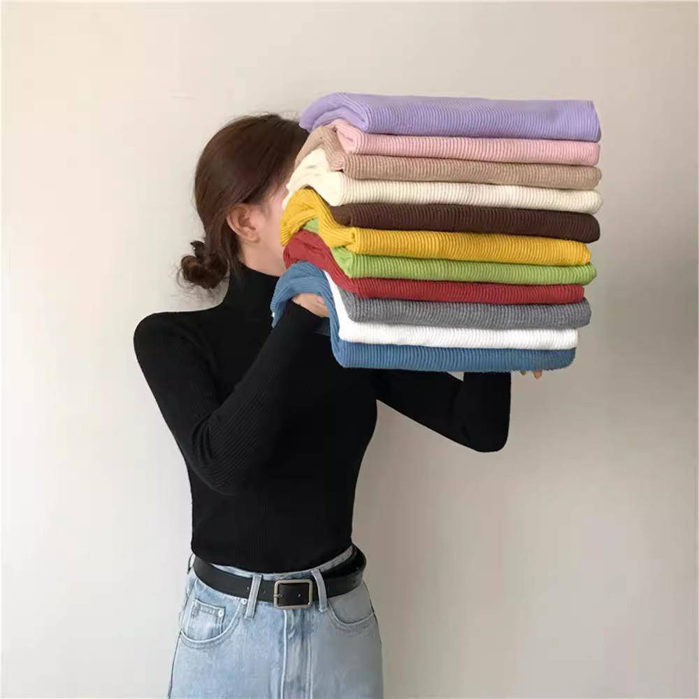 Водолазки, пуловеры, свитера, женские осенне-зимние рубашки для начинающих, короткие облегающие джемперы с длинными рукавами, однотонные топы