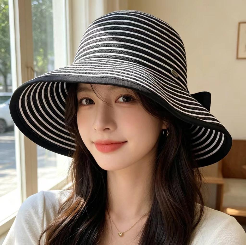 Striped straw empty top hat children summer eaves UV protection seaside beach vacation shade sun protection hat