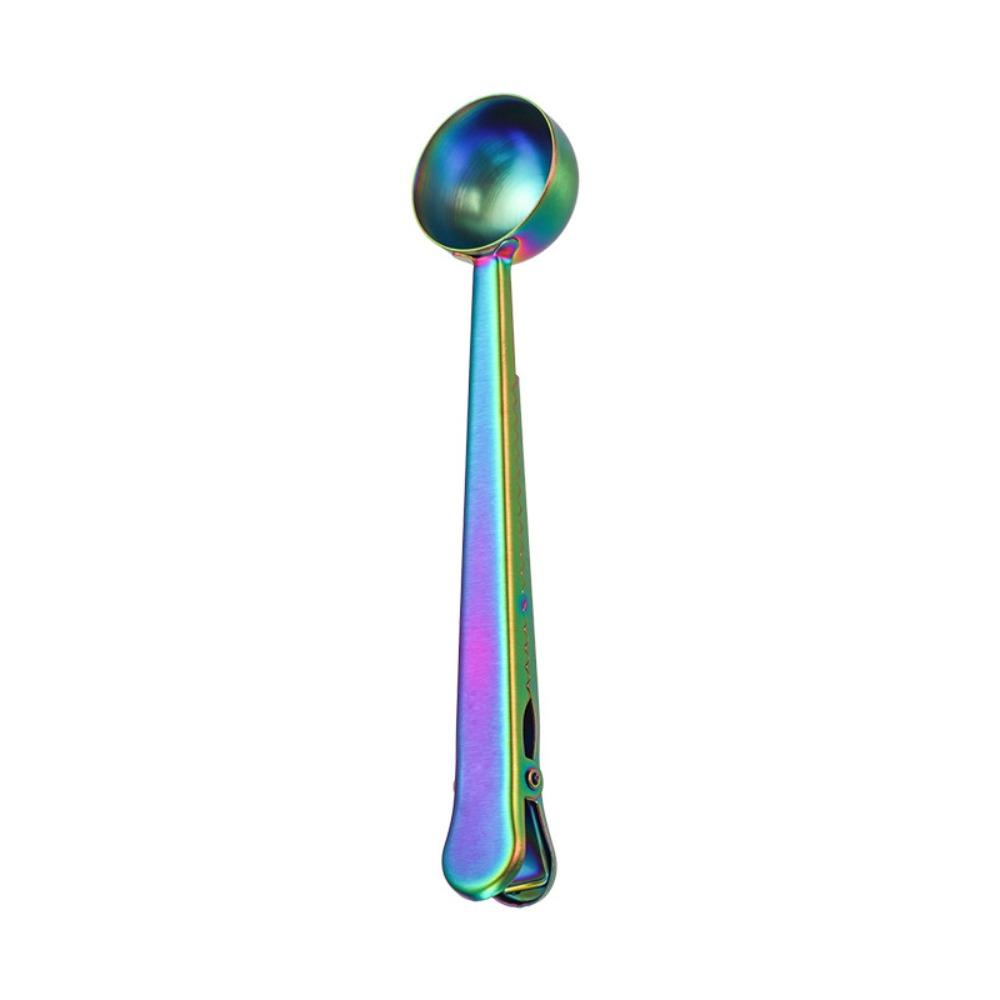 1pcs With Sealing Clip Measuring Spoon Stainless Steel Long Handle Spoon Portable Coffee Spoon  Home