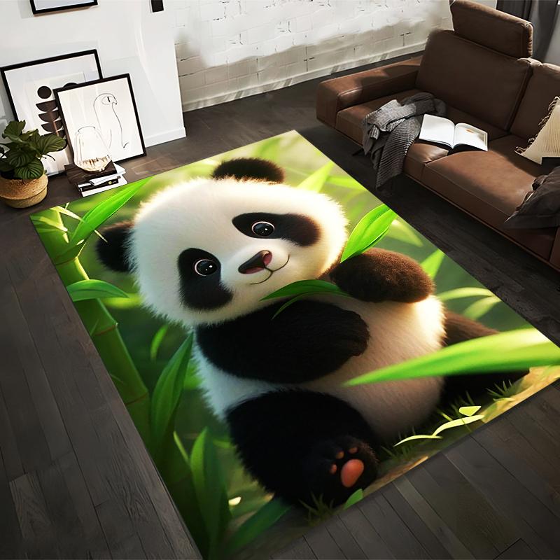 Adorable Cartoon Panda with Bamboo Theme Non-slip rug suitable for living room and bedroom sofas sofas
