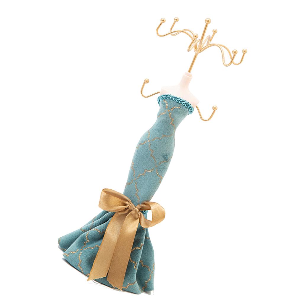 Элегантная подставка для украшений для женщин Синий манекен Платье принцессы Подставка-держатель для ожерелий и серег с золотыми акцентами