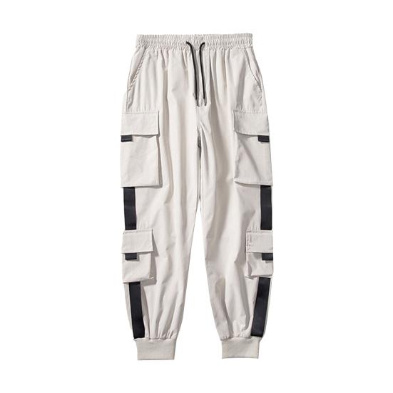 Мужские брюки-карго, свободные, с завязками на щиколотке, эластичный пояс, однотонные, с несколькими карманами, декор на ремне, для фитнеса, уличной одежды, для активного отдыха, путешествий, спорта, брюки
