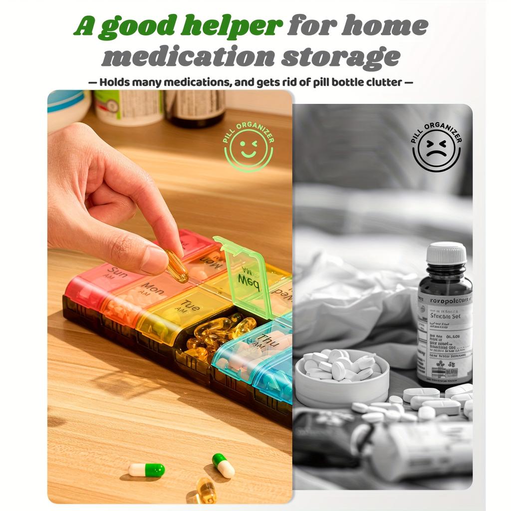 Большой органайзер для таблеток на 7 дней с отделениями для ежедневной двойной дозы, прочный полипропиленовый материал, дозатор витаминов и лекарств для еженедельного хранения