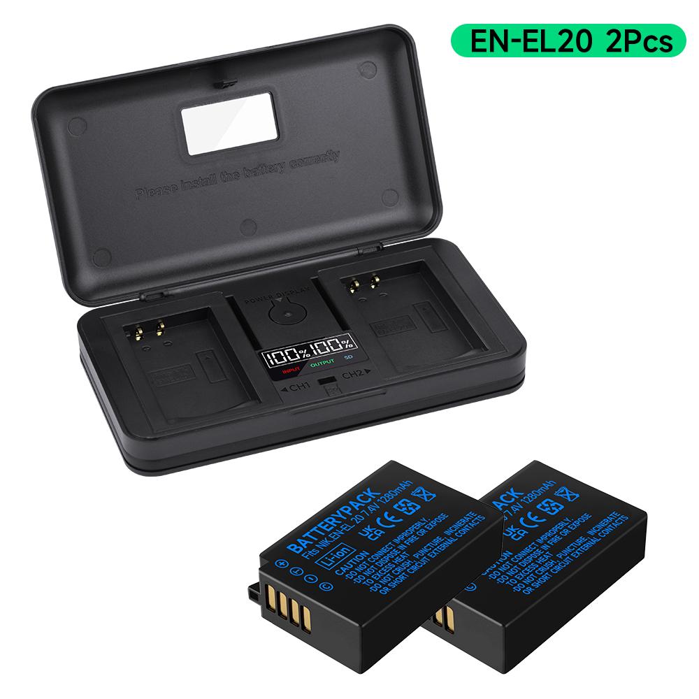1280 мАч EN-EL20 EN-EL20a Аккумулятор + Многофункциональное зарядное устройство Коробка для хранения аккумуляторов для Nikon Coolpix P1000, 1 j1, 1 J2, 1 J3, 1 S1, 1 V3, Coolpix A