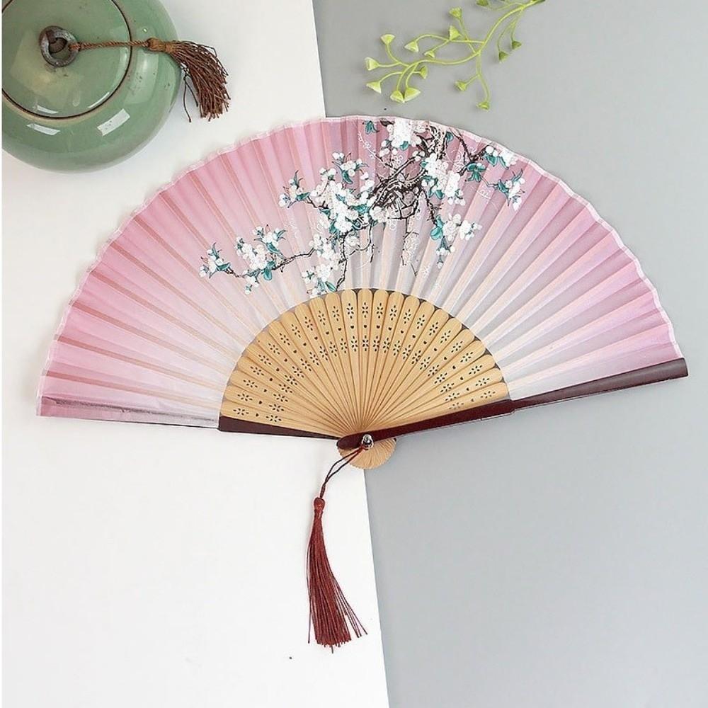 Bamboo Classical Dance Fan Silk Decorative Fan Vintage Style Fan for Hanfu Photography