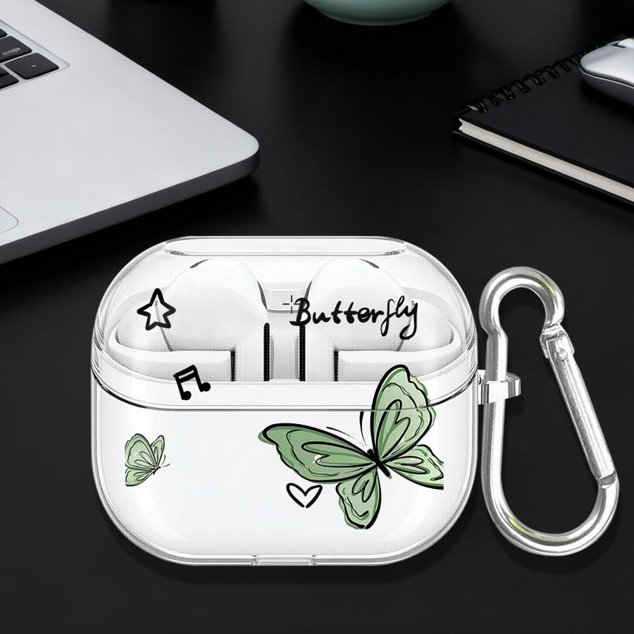 Cartoon Butterfly Case For Samsung Galaxy Buds 3Pro 4Pro 3 FE 2 4 Pro Live 2Pro Clear Earphone Cases Cover With Hook