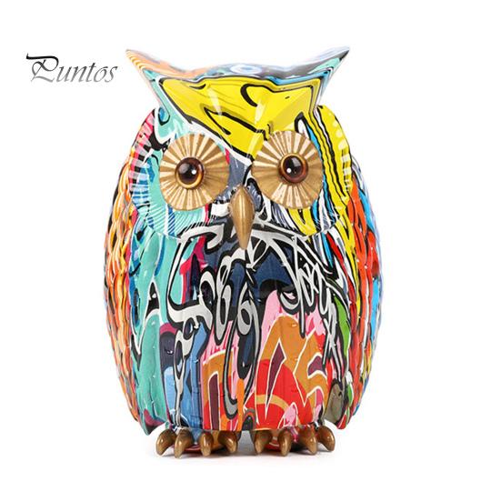 Граффити Сова Фигурка Сова из смолы Украшение для рабочего стола Многоцветная статуя Совы для дома Подставка под телевизор Офисная книжная полка Украшение стола