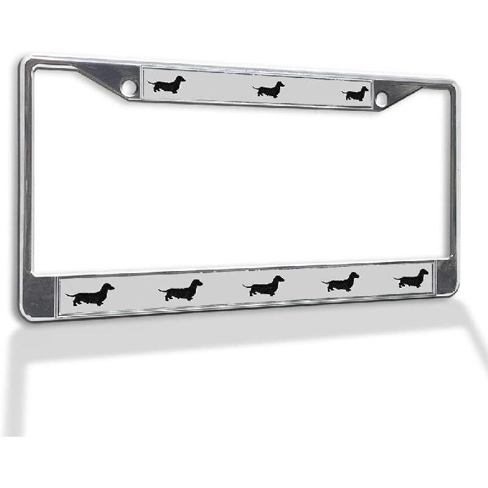 Fastasticdeals Metal ert License Plate Frame Dachshund Black Weatherproof Car Accessories Chrome 2 Holes Solid ert