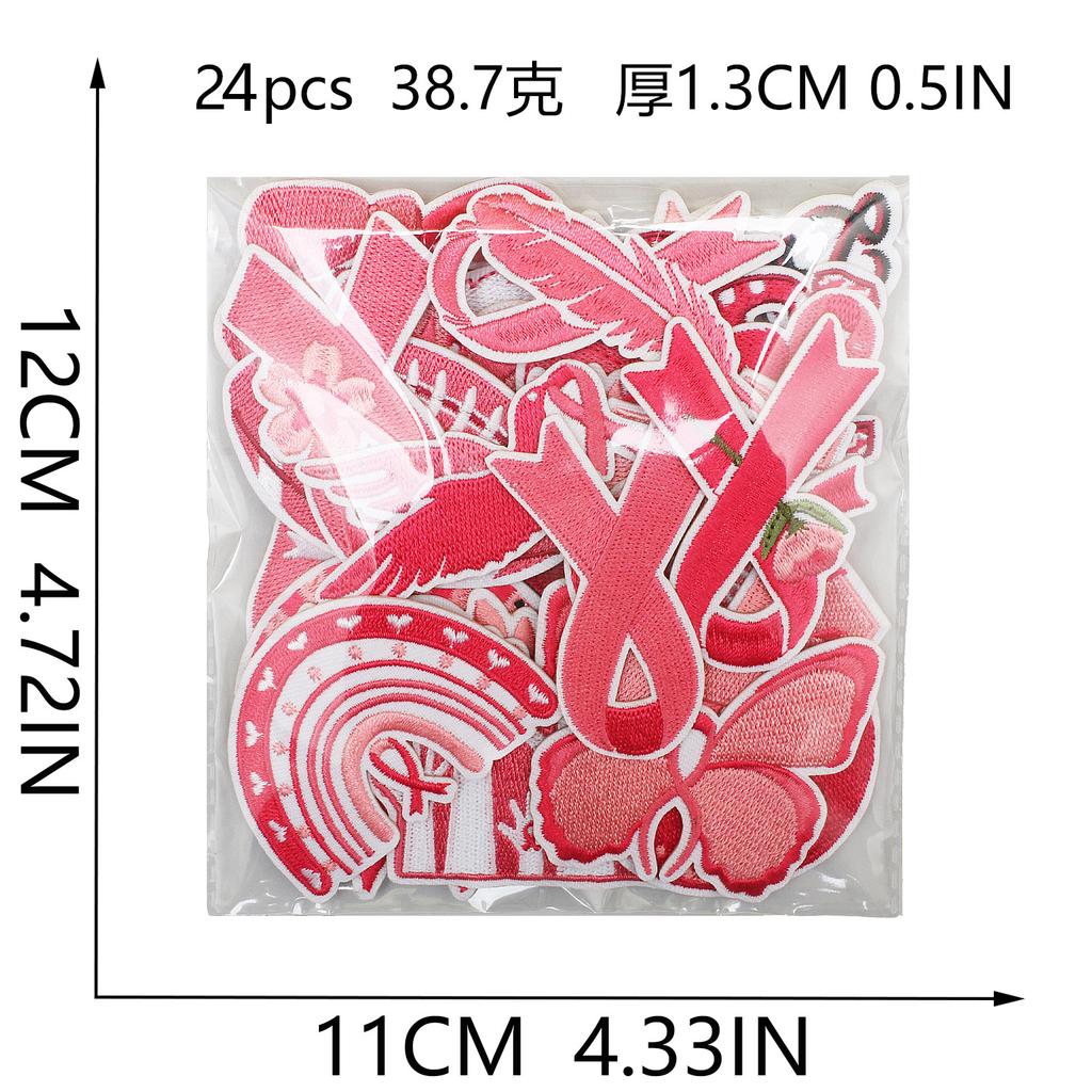 Health Day Embroidery Sticker Caring For Women Zhang Zai Computer Embroidery Label Clothes Bag Decoration Pink Ribbon Patch Sticker