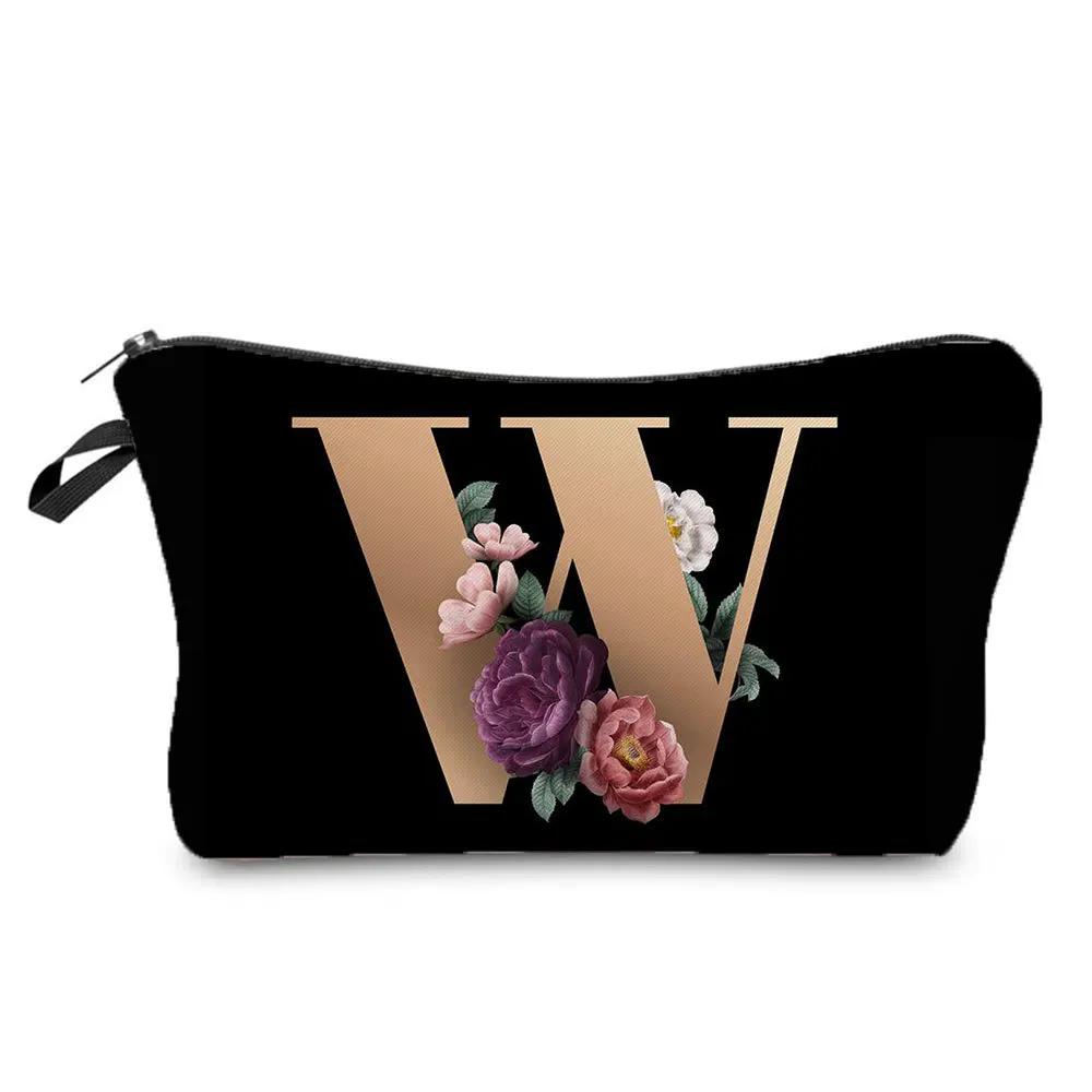 2024 New Product Fashion Creative Storage Bag Portable Toilet Bag Black Bottom Gold Letter Printed Makeup Bag Hz3183