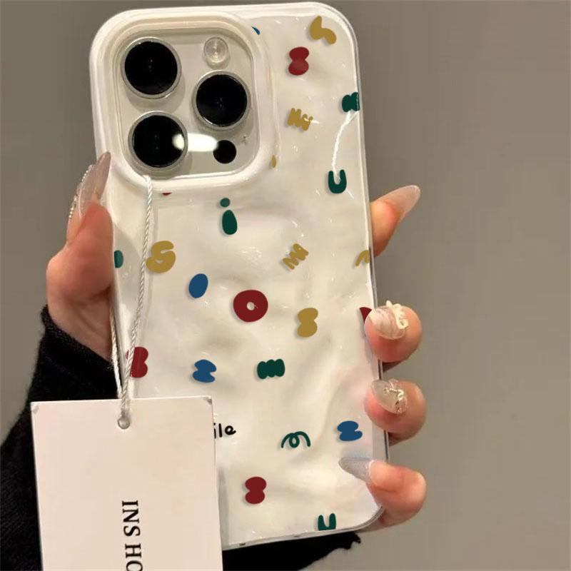 Красочные Алфавитные Эмодзи Ударопрочный Чехол Для Телефона Для iPhone 17Air 16 15 14 13 12 11 Pro Max Складки Текстура Милый Мягкий Чехол