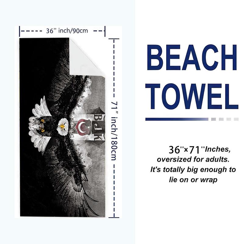 Besiktas JK Logo Print Beach Towel, Large Soft Quick Dry Towel for Beach Camping Swimming